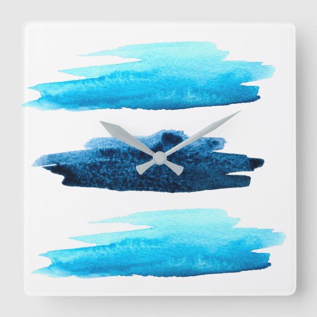  Blåfärgad abstrakt rand Fyrkantig Klocka (Framsida)