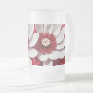 Blåfärgad AI-Blommigt, röd , färgad, av glaset Mug Frostat Ölglas