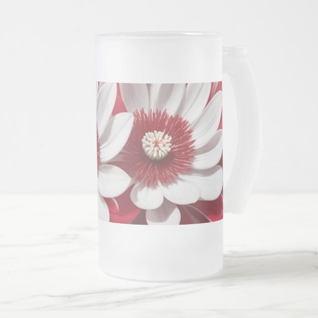 Blåfärgad AI-Blommigt, röd , färgad, av glaset Mug Frostat Ölglas (Framsida höger)