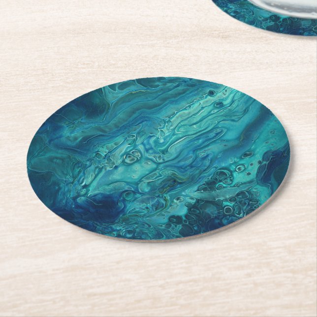 Blåfärgad akryl-Abstrakt Vätskekonst  Underlägg Papper Rund (Vinklad)