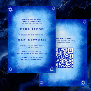 Blåfärgad Anpassningsbar QR-kod Pub Bat mitzvah Inbjudningar