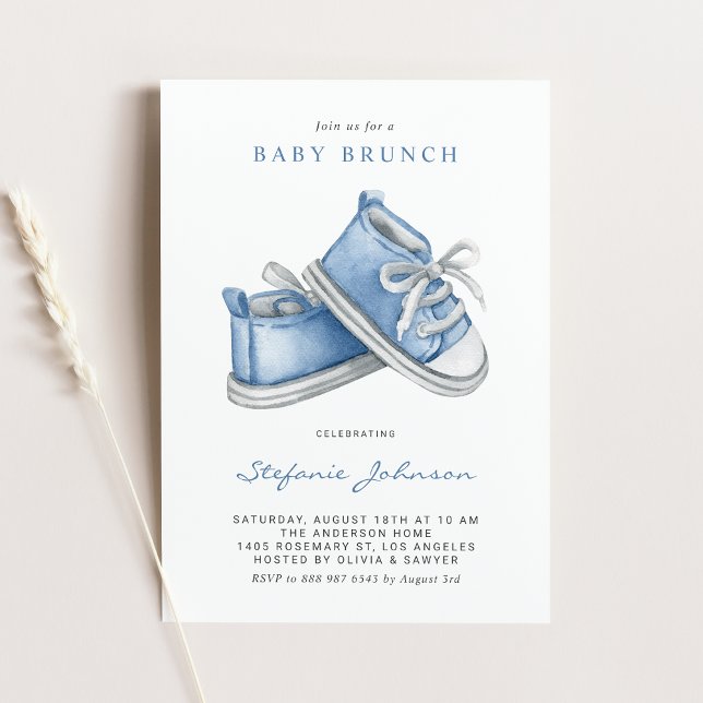 Blåfärgad Baby Shoes Det är en Baby-bruch Inbjudningar (Skapare uppladdad)