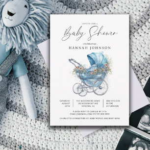 Blåfärgad Baby-transport Det är en pojkskugga Inbjudningar