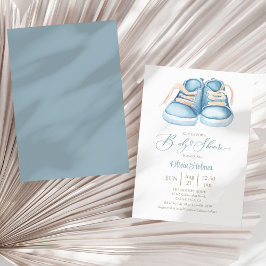 Blåfärgad babyskor i Rustic Watercolor Blue Baby Inbjudningar