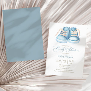 Blåfärgad babyskor i Rustic Watercolor Blue Baby Inbjudningar