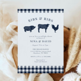 Blåfärgad babystötare av baby BBQ Rustic Blue Play Inbjudningar