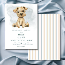 Blåfärgad babystövel för Cute Puppy Blue Watercolo Inbjudningar