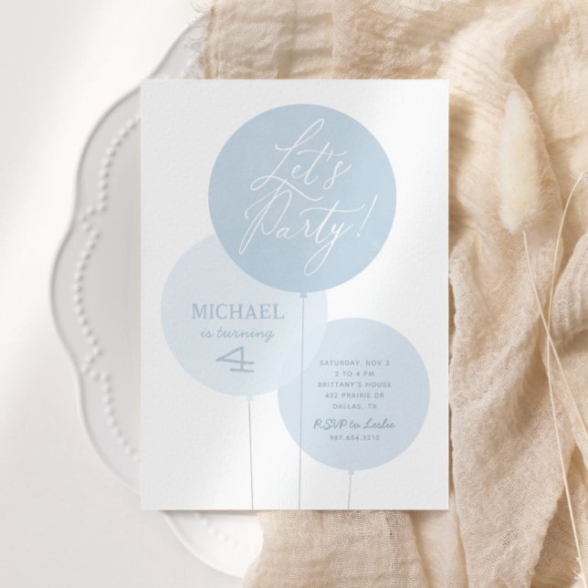 Blåfärgad Balloon Boy Födelsedagsfest-inbjudan Inbjudningar (Skapare uppladdad)