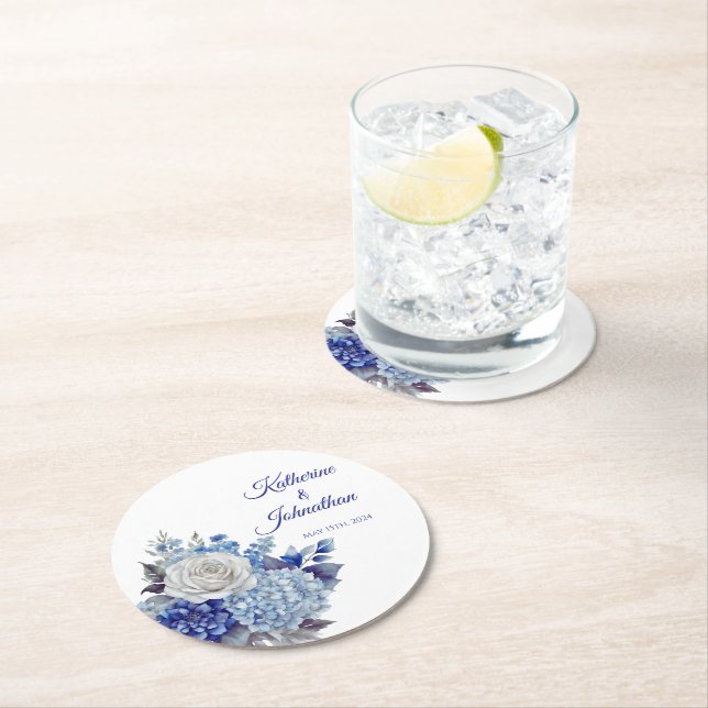 Blåfärgad Blå blomma-Papper-Underlägg Underlägg Papper Rund (Insitu)