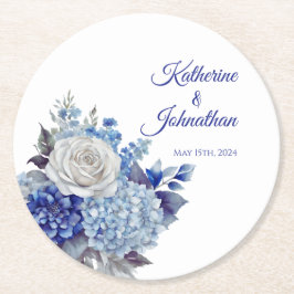 Blåfärgad Blå blomma-Papper-Underlägg Underlägg Papper Rund