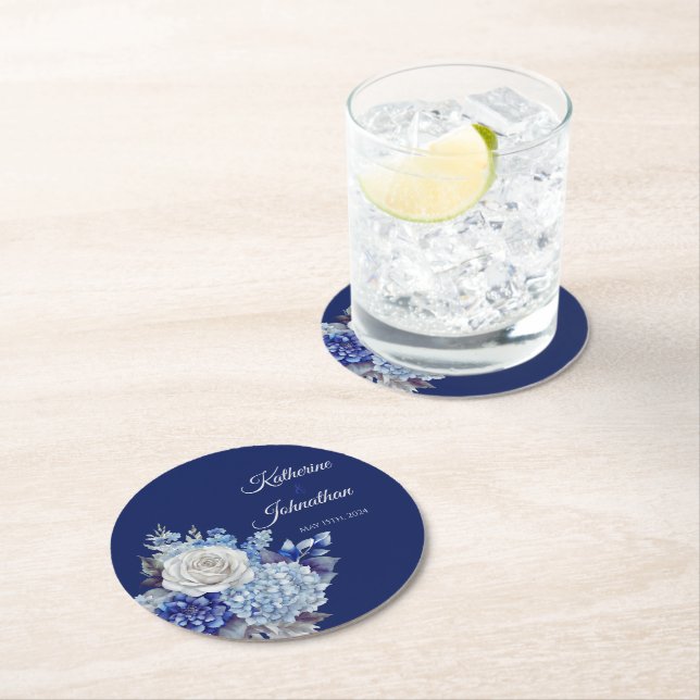 Blåfärgad Blå blomma-Papper-Underlägg Underlägg Papper Rund (Insitu)