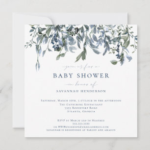 Blåfärgad blått Blommigt för elegant Babykläder Inbjudningar