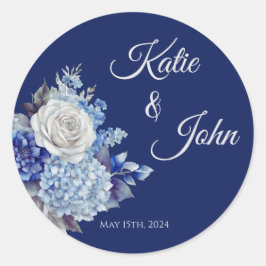 Blåfärgad blomma Bouquet-Bröllop- Runt Klistermärke