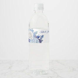 Blåfärgad blomma Bouquet-Bröllop- Vattenflaska Etikett