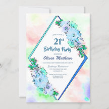 Blåfärgad Blommigt 21:a födelsedag