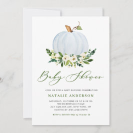 Blåfärgad Blommigt av Pumpkin - fallskärm för baby Inbjudningar