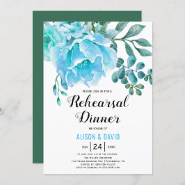Blåfärgad blommigt bröllop-repetitionsmiddag inbjudningar