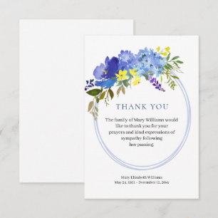 Blåfärgad Blommigt Funcal Tack You Card Kort
