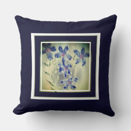 Blåfärgad Blommigt i vattenfärg, centrerad Kudde