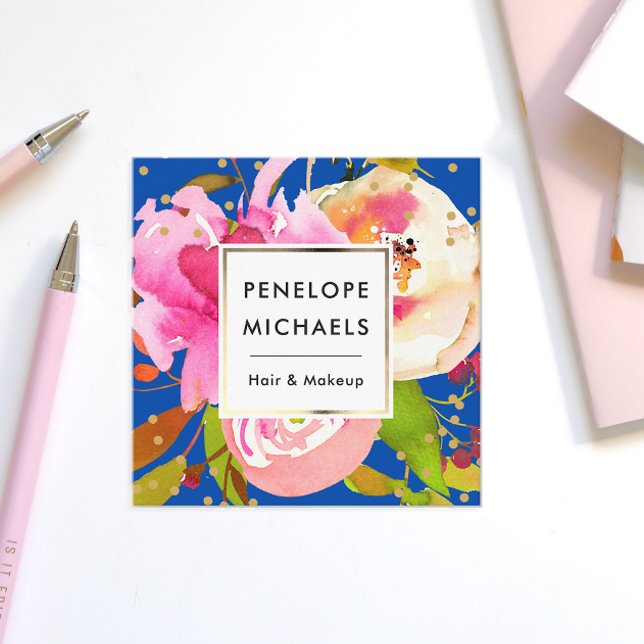 Blåfärgad Blommigt med konfetti Fyrkantigt Visitkort (Skapare uppladdad)