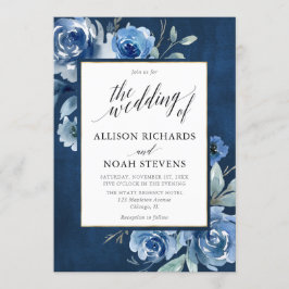 Blåfärgad blommigt modern vismisk bröllop inbjudningar