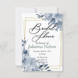 Blåfärgad blommigt och inbjudan till guld ram