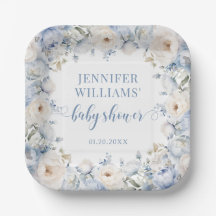 Blåfärgad blommigt pojke dusch Papper Platt