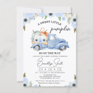 Blåfärgad Blommigt Pumpkin Lastbil Baby Shower Inbjudningar