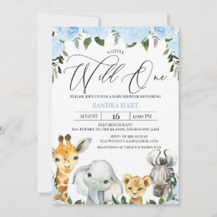 Blåfärgad Blommigt Safari Baby Shower-inbjudan Inbjudningar