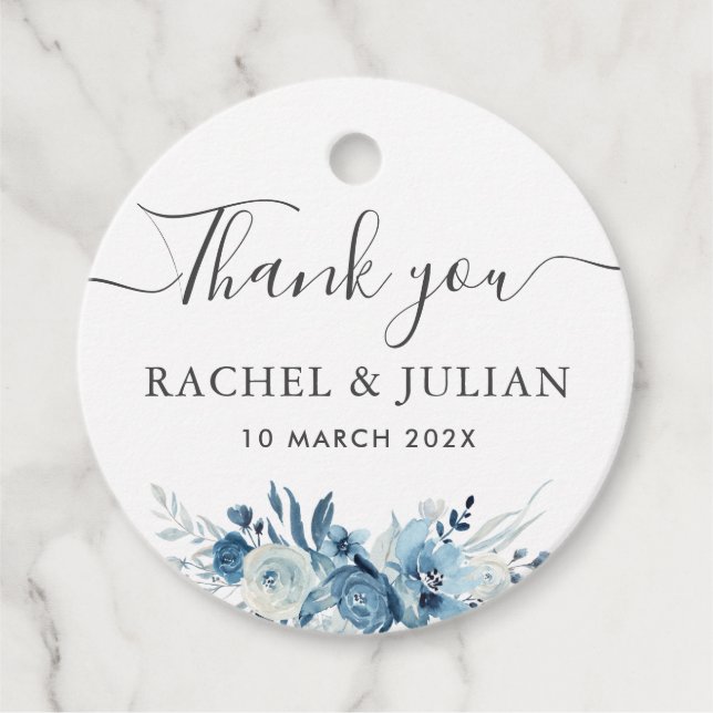 Blåfärgad blommigt tack bröllop gåvor etiketter (Framsida)