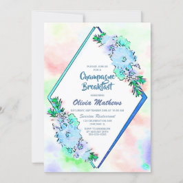 Blåfärgad Blommigt Vatercolor Champagne Breakfast Inbjudningar