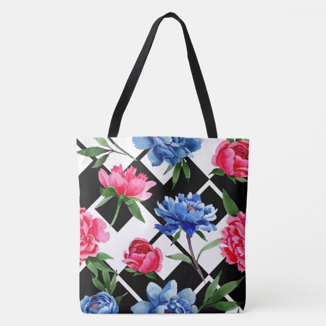 Blåfärgad Blommigt vattenfärg Mode Tote Tygkasse (Framsida)