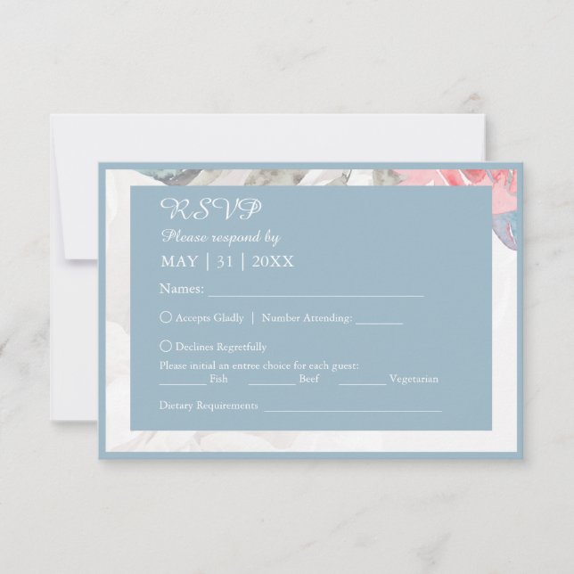 Blåfärgad blommigt, vildblomsblomma, bröllop OSA kort (Framsida)