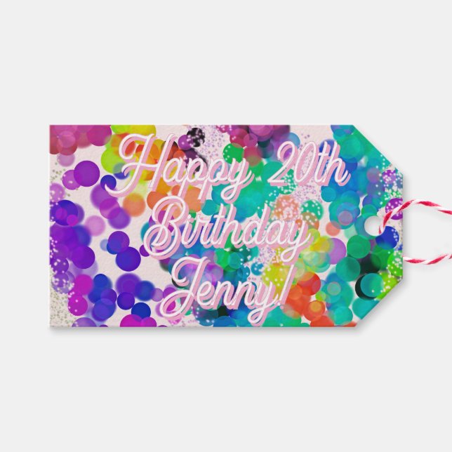 Blåfärgad bokeh Typography Birthday Festive Presentetikett (Framsidan (Horizontal))