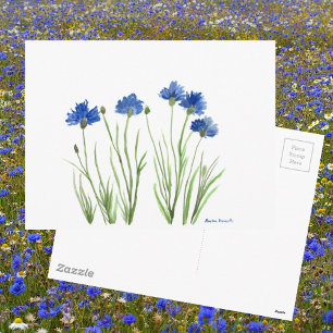 Blåfärgad chic för blommigt av rustik vattenfärg K Vykort