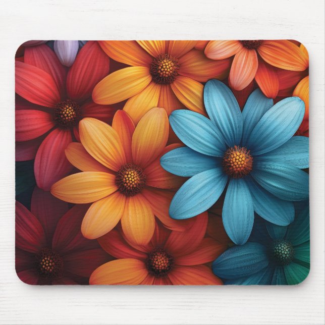 Blåfärgad Daisy, Gult, Orange Färg Musmatta (Framsidan)