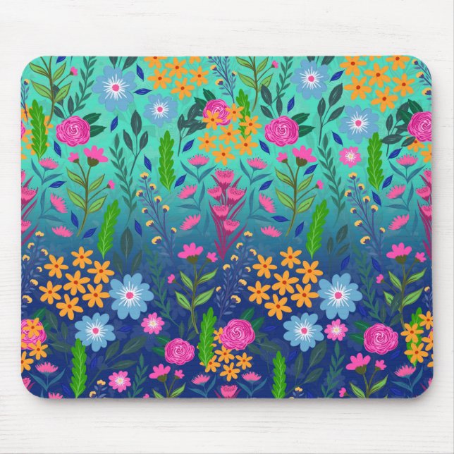 Blåfärgad färggradient Garden Flowers Söt Design Musmatta (Framsidan)