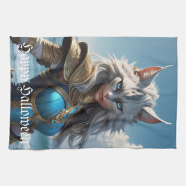 Blåfärgad, färglös katt kökshandduk