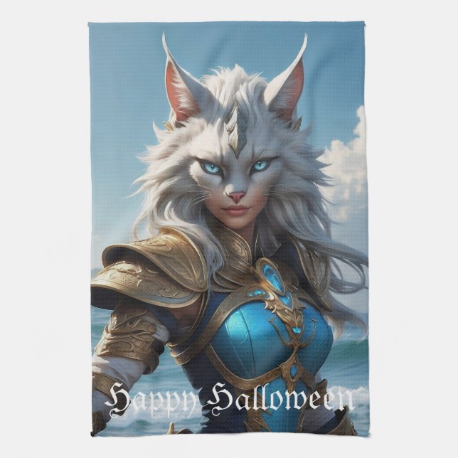 Blåfärgad, färglös katt kökshandduk (Vertikal)