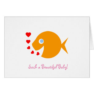 Blåfärgad Goldfish Tecknad Art Baby Announcment Hälsningskort