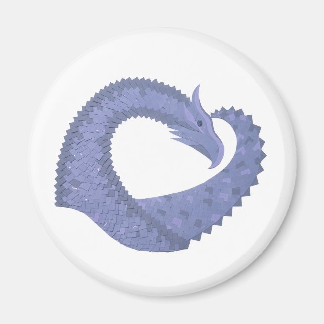 Blåfärgad grått-hjärtdragon på vitt magnet (Framsidan)