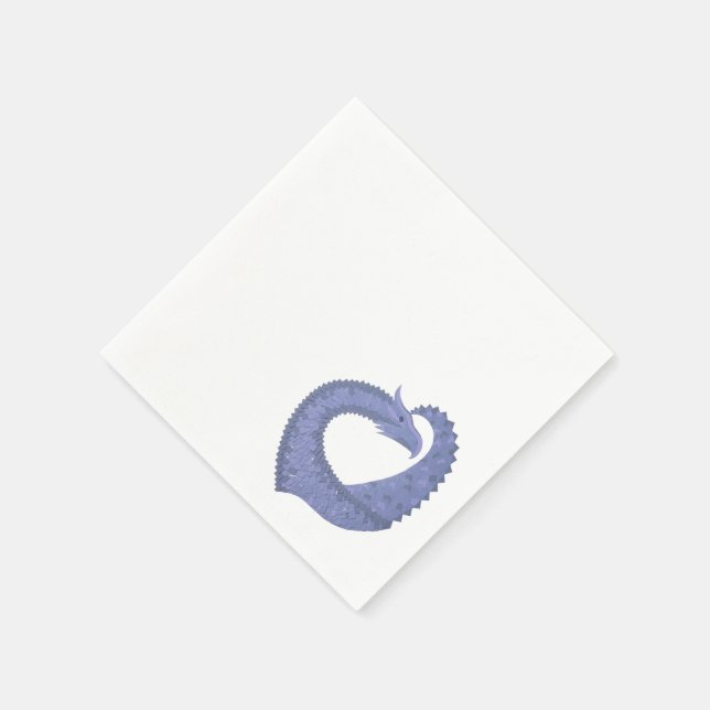 Blåfärgad grått-hjärtdragon på vitt pappersservett (Hörn)