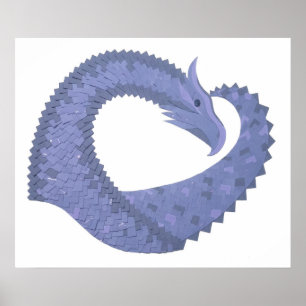 Blåfärgad grått-hjärtdragon på vitt poster