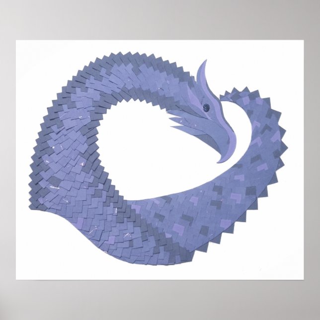 Blåfärgad grått-hjärtdragon på vitt poster (Framsidan)