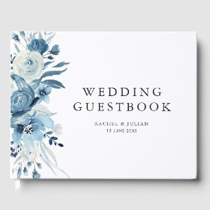 Blåfärgad guestbook blommigt bröllop gästböcker