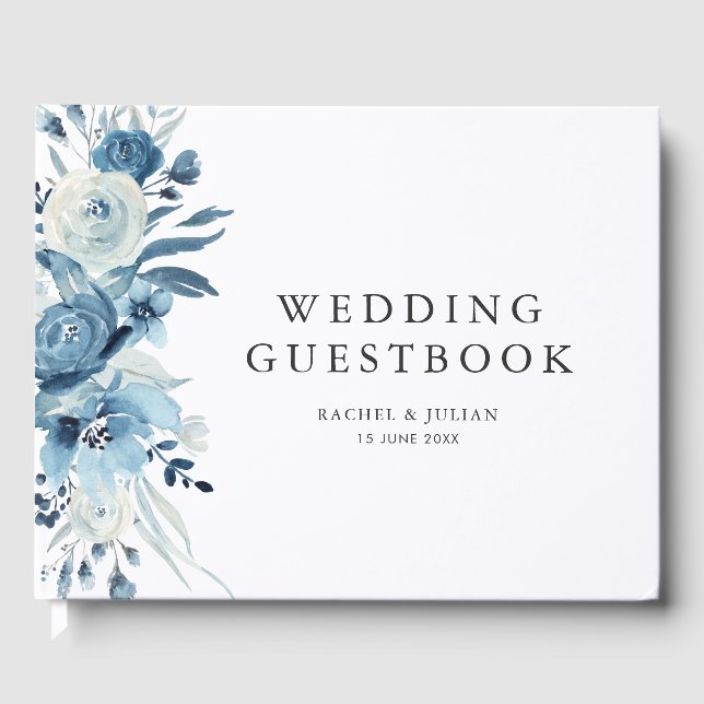 Blåfärgad guestbook blommigt bröllop gästböcker (Framsida)