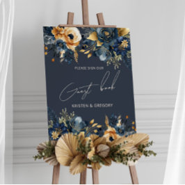 Blåfärgad Guld Blommigt Bröllop Poster