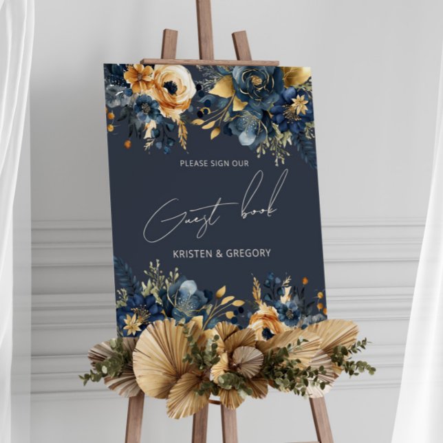Blåfärgad Guld Blommigt Bröllop Poster (Skapare uppladdad)