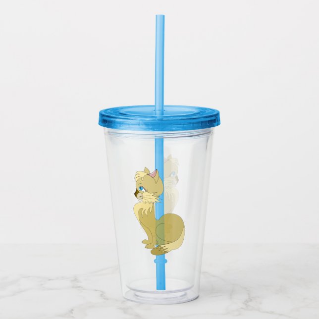 Blåfärgad Gult Katt Akryltumlare Take Away Mugg (Framsida)