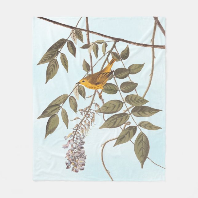 Blåfärgad Gult Warbler Audubon Bird på Wisteria Fleecefilt (Framsidan)